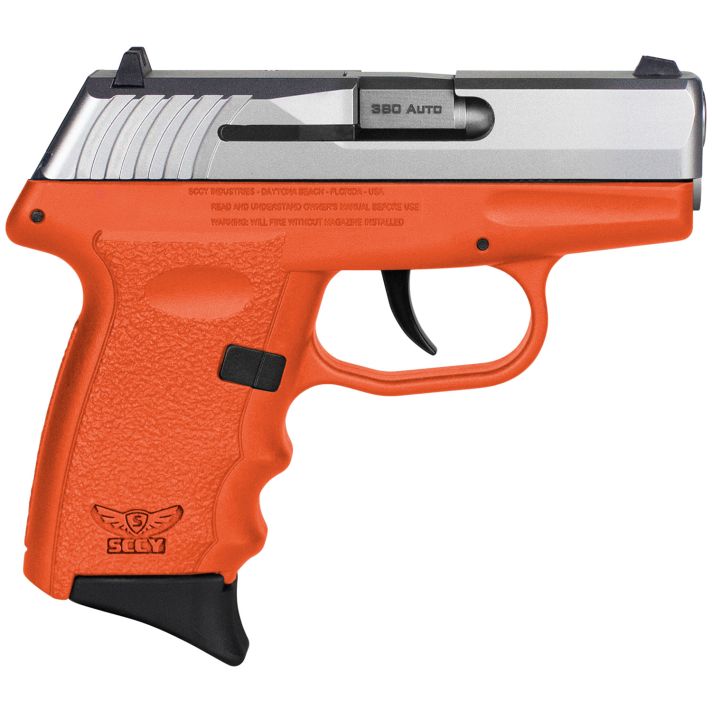 SCCY Industries CPX-3TTOR CPX-3Sub-Compact Frame 380 ACP 10+1, 3.10" Stainless Quadlock Barrel, Serrated Stainless Steel Slide, Orange Polymer Frame w/Finger Grooves, No Safety, Right Hand
