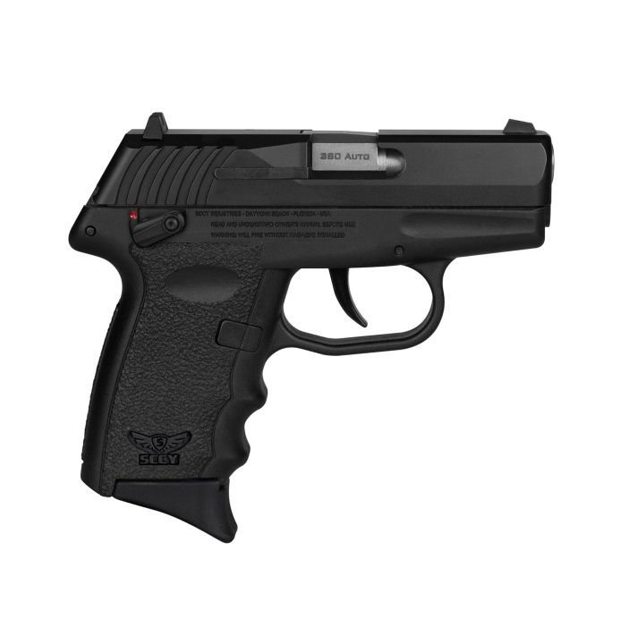 SCCY Industries CPX-4CBBK CPX-4380 ACP 10+1 2.96" Black Polymer Serrated Black Nitride SS Slide Finger Grooved Black Polymer Grip
