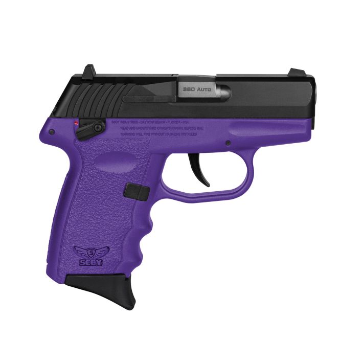 SCCY Industries CPX-4CBPU CPX-4380 ACP 10+1 2.96" Purple Polymer Serrated Black Nitride SS Slide Finger Grooved Purple Polymer Grip