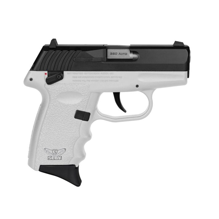 SCCY Industries CPX-4CBWT CPX-4380 ACP 10+1 2.96" White Polymer Serrated Black Nitride SS Slide Finger Grooved White Polymer Grip