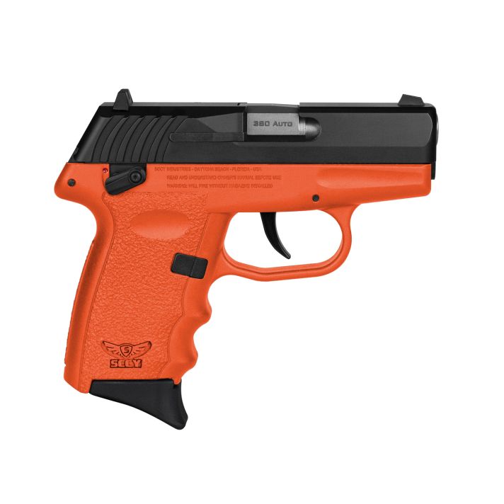 SCCY Industries CPX-4CBOR CPX-4380 ACP 10+1 2.96" Orange Polymer Serrated Black Nitride SS Slide Finger Grooved Orange Polymer Grip