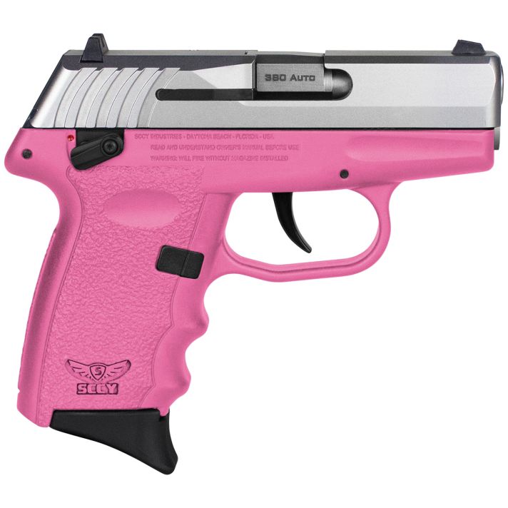 SCCY Industries CPX-4TTPK CPX-4380 ACP 10+1 2.96" Pink Polymer Serrated SS Slide Finger Grooved Pink Polymer Grip