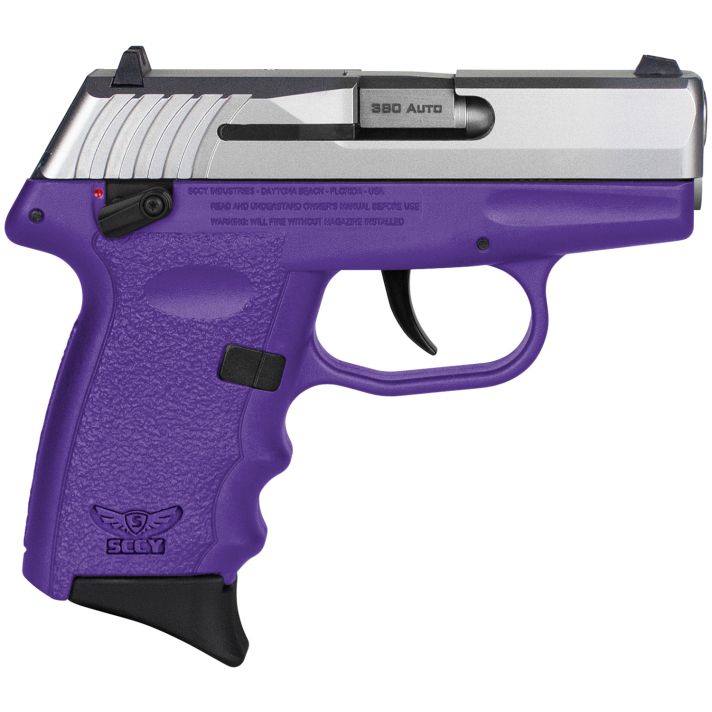 SCCY Industries CPX-4TTPU CPX-4380 ACP 10+1 2.96" Purple Polymer Serrated SS Slide Finger Grooved Purple Polymer Grip