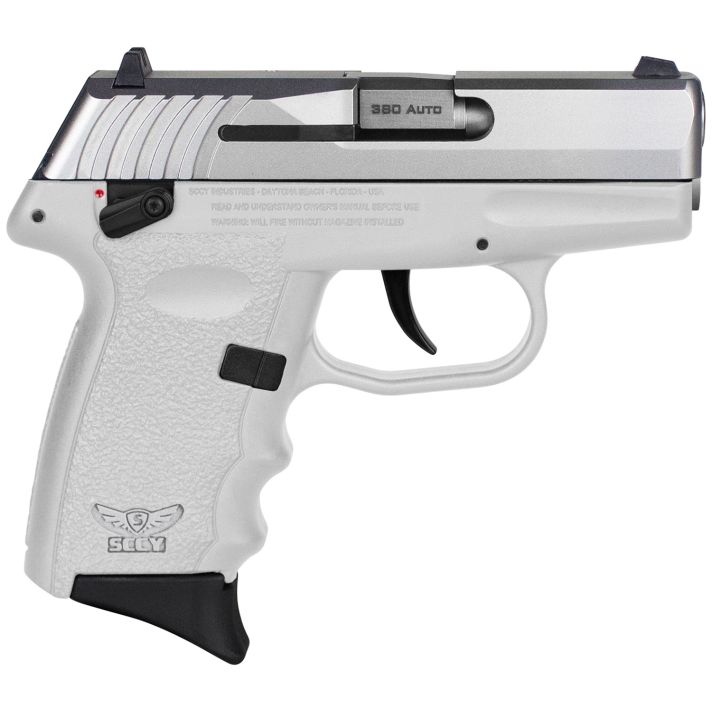 SCCY Industries CPX-4TTWT CPX-4380 ACP 10+1 2.96" White Polymer Serrated SS Slide Finger Grooved White Polymer Grip