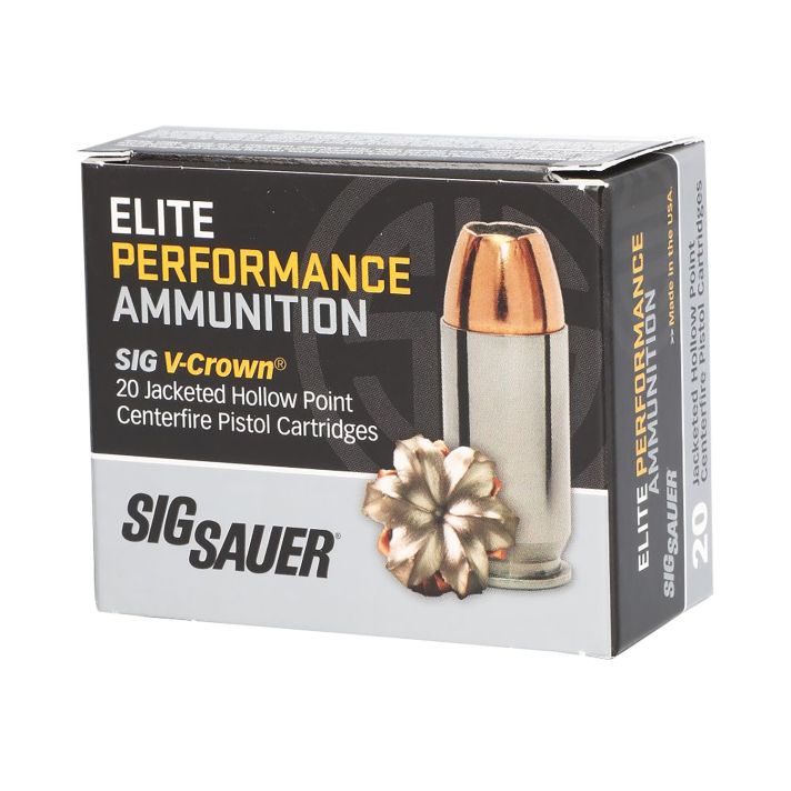Sig Sauer E10MM20020 Elite Performance10mmAuto 200gr V-Crown Jacketed Hollow Point 20 Per Box/10 Case