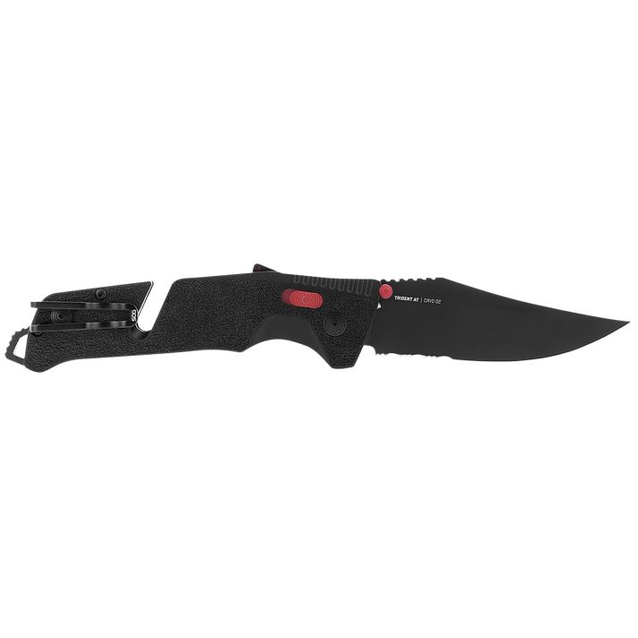 S.O.G SOG11120241 Trident AT 3.70" Folding Clip Point Part Serrated Black TiNi Cryo D2 Steel Blade/Black w/Red Accents GRN Handle Features Line Cutter/Glass Breaker