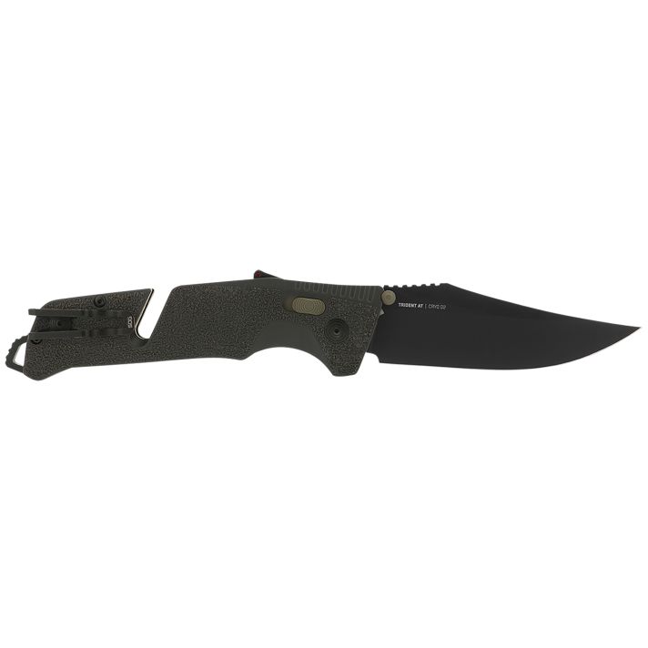 S.O.G SOG11120341 Trident AT 3.70" Folding Clip Point Plain Black TiNi Cryo D2 Steel Blade/Olive Drab w/FDE Accents GRN Handle Features Line Cutter/Glass Breaker