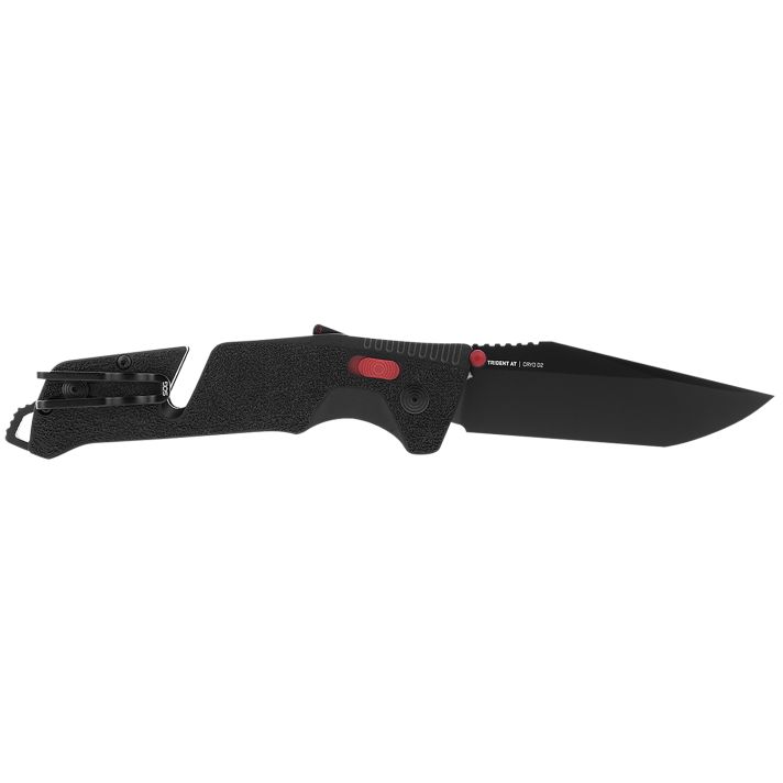 S.O.G SOG11120441 Trident AT 3.70" Folding Tanto Plain Black TiNi Cryo D2 Steel Blade/Black w/Red Accents GRN Handle Features Line Cutter/Glass Breaker