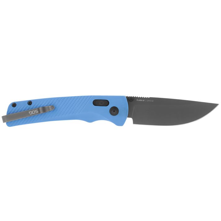 S.O.G SOG11180341 Flash AT 3.45" Folding Plain TiNi Cryo D2 Steel Blade/Civic Cyan GRN Handle Includes Pocket Clip