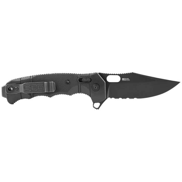 S.O.G SOG12210557 Seal XR 3.90" Folding Clip Point Part Serrated Black Cerakote S35VN SS Blade/Black GRN Handle Includes Belt Clip