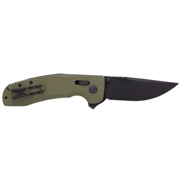 S.O.G SOG12380241 SOG-TAC XR 3.39" Folding Clip Point Plain Black TiNi Cryo D2 Steel Blade OD Green G10 Handle Includes Pocket Clip