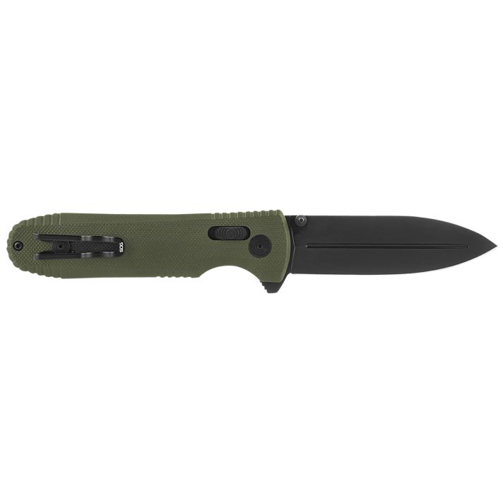 S.O.G SOG12610257 Pentagon XR 3.60" Folding Spear Point Plain Black TiNi Cryo CTS XHP Blade/OD Green G10 Handle Includes Pocket Clip