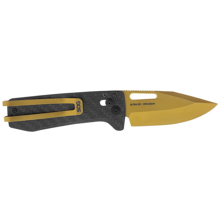 S.O.G SOG-12-63-02 Ultra XR2.80" Folding Clip Point Plain Gold TiNi Cryo S35NV Steel Blade/Black Textured Carbon Fiber Handle Includes Pocket Clip