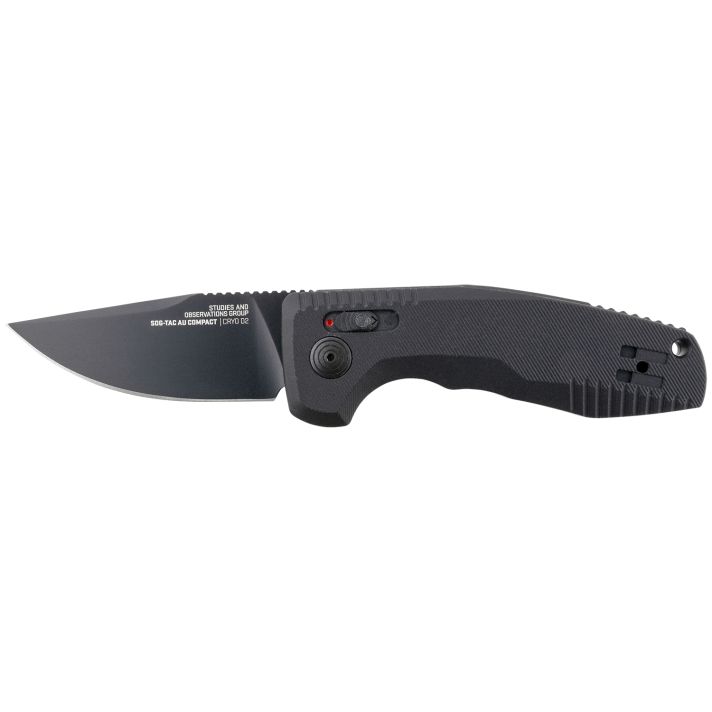 S.O.G SOG15380757 SOG-TAC Auto Compact 2.94" Folding Straight Back Plain Black TiNi Cryo D2 Steel Blade Black Micro-Textured Anodized Aluminum Handle Includes Pocket Clip