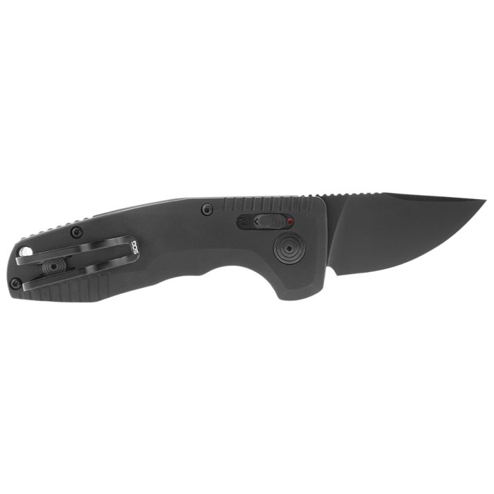 S.O.G SOG15381157 SOG-TAC Auto Compact *CA 1.96" Folding Straight Back Plain Black TiNi Cryo D2 Steel Blade Black Micro-Textured Anodized Aluminum Handle Includes Pocket Clip