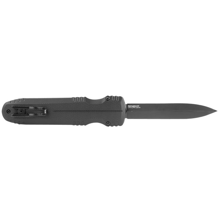 S.O.G SOG15610157 Pentagon3.79" OTF Spear Point Plain Black TiNi Cryo CPM S35VN Steel Blade, Blackout Aluminum Handle