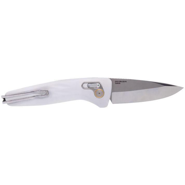 S.O.G SOG15730257 One-Zero Auto 3.10" Folding Plain Satin/Polished CPM S35VN SS Blade/ White Sculpted Aluminum Handle