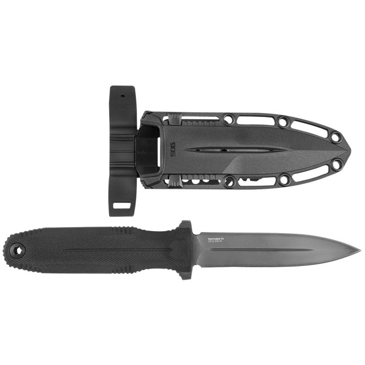 S.O.G SOG17610157 Pentagon FX 4.77" Fixed Spear Point Plain Black Titanium Nitride Cryo CPM S35VN Blade/G10 Blackout Handle