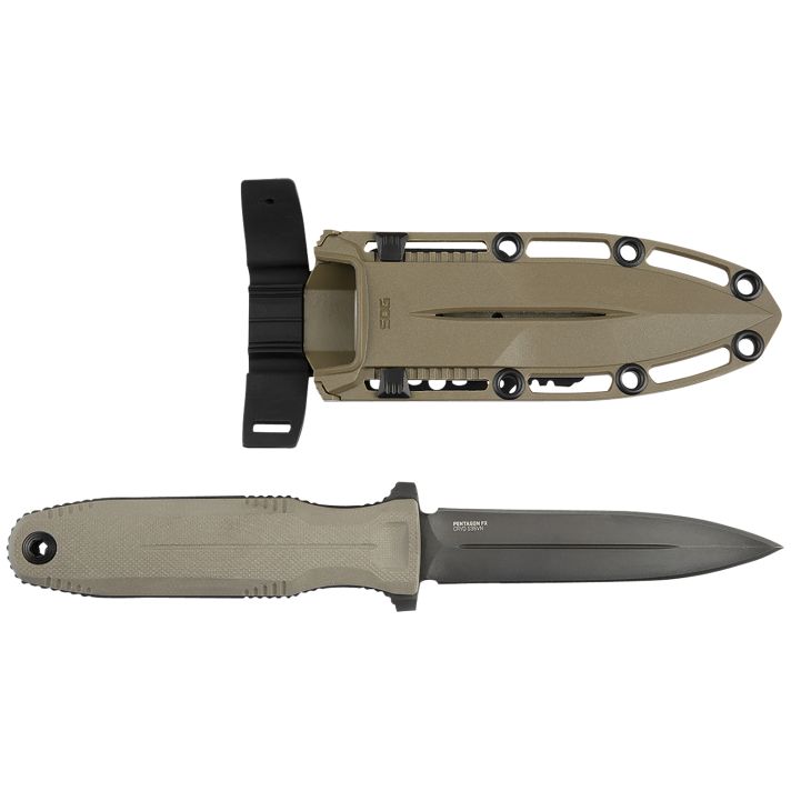 S.O.G SOG17610257 Pentagon FX 4.77" Fixed Spear Point Plain Black Titanium Nitride Cryo CPM S35VN Blade/G10 FLat Dark Earth Handle