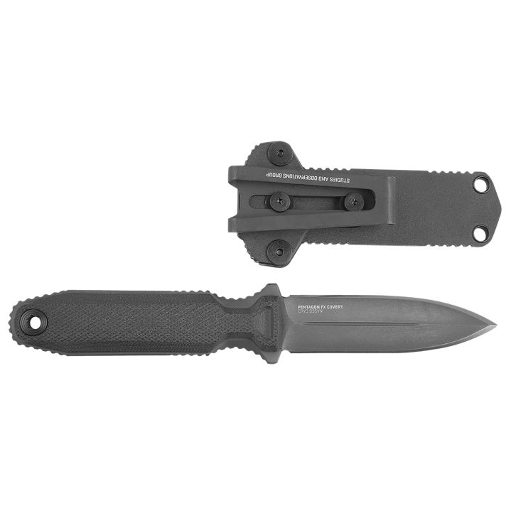 S.O.G SOG17610357 Pentagon FX Covert 3.41" Fixed Spear Point Plain Black Titanium Nitride Cryo CPM S35VN Blade/G10 Blackout Handle