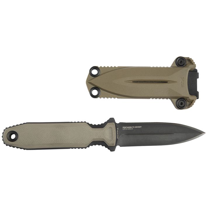 S.O.G SOG17610457 Pentagon FX Covert 3.41" Fixed Spear Point Plain Black Titanium Nitride Cryo CPM S35VN Blade/G10 Flat Dark Earth Handle