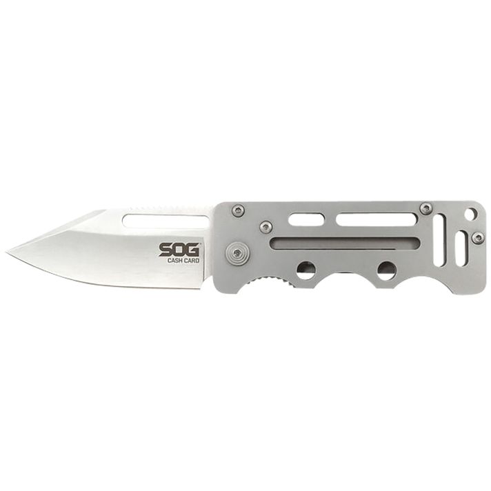 S.O.G SOG-EZ1-CP Cash Card2.75" Folding Clip Point Satin 8Cr13MoV SS Blade/ Silver Skeletonized Stainless Steel Handle