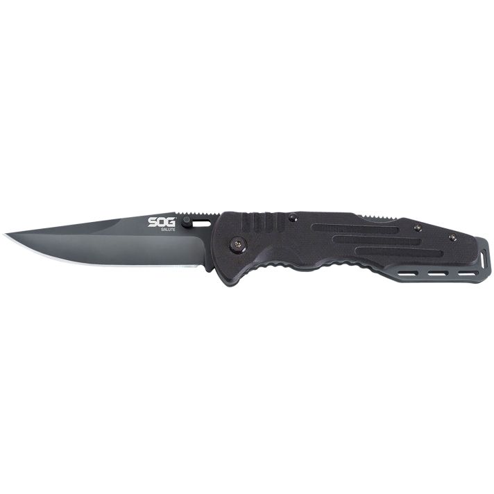S.O.G SOG-FF11-CP Salute3.62" Folding Clip Point Plain Black Hardcased 8Cr13MoV SS Blade Black G10 Handle Includes Belt Clip