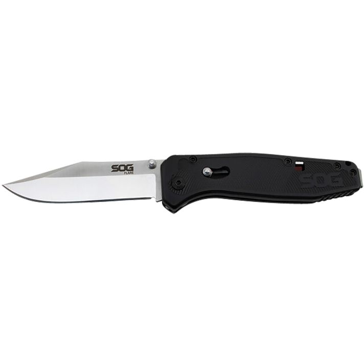 S.O.G SOGFLA1001CP Flare3.50" Folding Plain Clip Point Satin Polished/Black GRN Handle