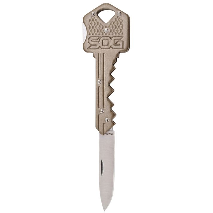 S.O.G SOG-KEY102-C Key1.50" Folding Plain Drop Point Satin 5Cr13MoV SS Blade/ Brass Stainless Steel Handle