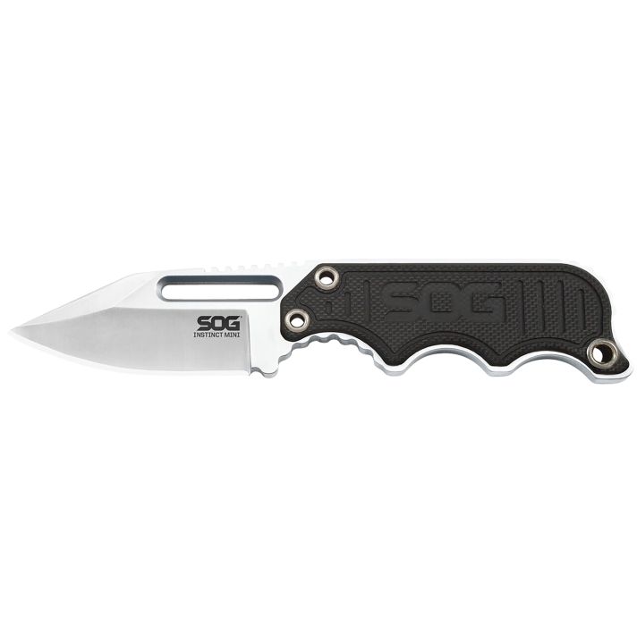 S.O.G SOG-NB1002-C Instinct Mini 1.90" Fixed Clip Point Plain Satin Polished 5Cr15MoV SS Blade Black/Silver G10/SS Handle Includes Lanyard/Sheath