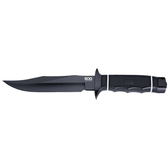 S.O.G SOGS10BK Tech Bowie6.40" Fixed Plain Clip Point Black Hardcased TiNi AUS8 SS Blade/ Black w/ White "SOG" Logo Kraton Handle