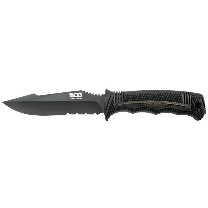 S.O.G SOGSS1003CP Seal Strike 4.90" Fixed Clip Point Part Serrated AUS-8A SS Blade Black Textured GRN/SS Handle Includes Belt Clip/Sheath