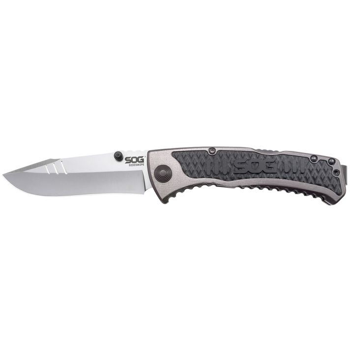 S.O.G SOG-SW1011-C Sideswipe3.40" Folding Clip Point Plain Bead Blasted 7Cr15MoV SS Blade Gray Anodized Aluminum/G10 Handle Includes Belt Clip