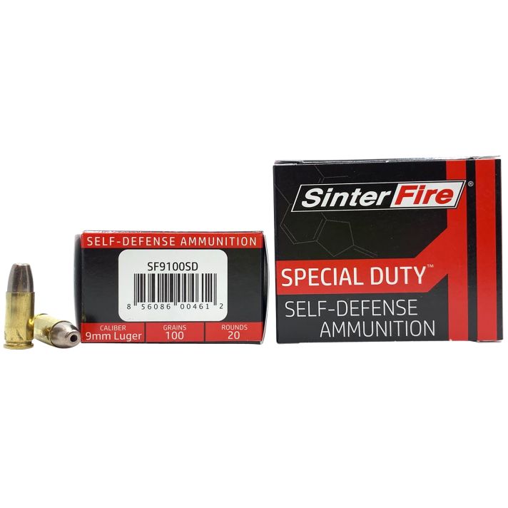 SinterFire Inc SF9100SD Special Duty (SD)9mmLuger 100gr Lead Free Frangible Hollow Point 20 Per Box/10 Case