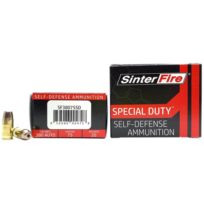 SinterFire Inc SF38075SD Special Duty (SD)380ACP 75gr Lead Free Frangible Hollow Point 20 Per Box/10 Case