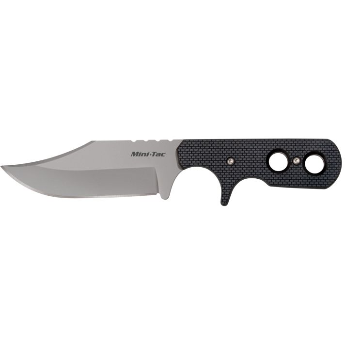 Cold Steel CS-49HCF Mini Tac 3.63" Fixed Bowie Plain Stone Washed 8Cr13MoV SS Blade/ Black Griv-Ex Handle Includes Bead Chain Lanyard/Sheath