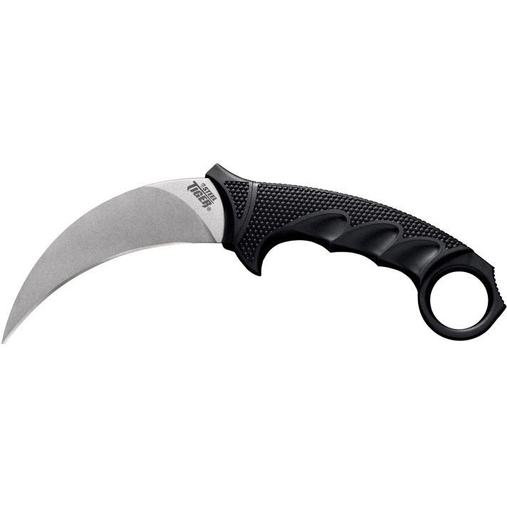 Cold Steel CS49KST Steel Tiger4.75" Fixed Plain Stone Washed Japanese AUS-8A SS Blade/Black w/Thumb Shelf & Finger Ring Griv-Ex w/Overmold Kray-Ex Handle