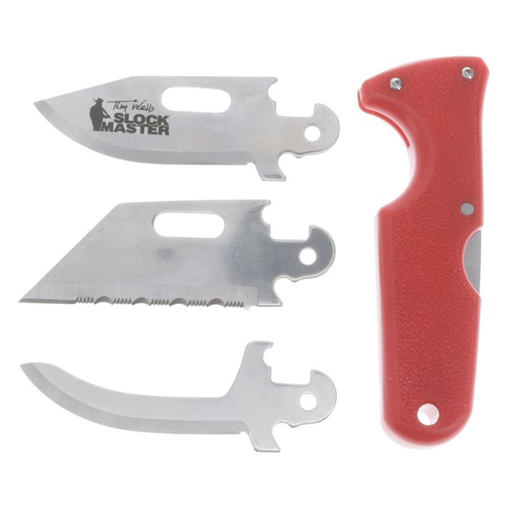 Cold Steel CS40ATZ Click-N-Cut Slock Master 2.50" Fixed Caping/Clip/Utility Plain/Serrated Satin 420J2 SS Blade Red Textured ABS Handle Includes Sheath