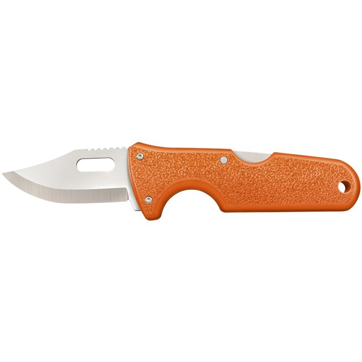 Cold Steel CS40ALZ Click-N-Cut Hunter 2.50" Fixed Bowie/Gut Hook/Plain/Serrated Satin 420J2 SS Blade/Orange ABS Handle Blister Pack Packaging