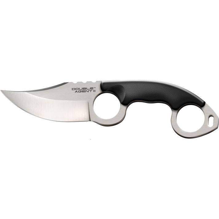 Cold Steel CS39FN Double Agent ll 3" Fixed Plain Satin AUS-8A SS Blade Black w/Double Ring Griv-Ex Handle Includes Bead Chain Lanyard/Sheath