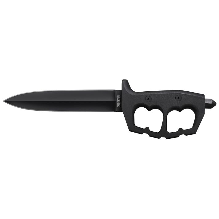Cold Steel CS-80NTP Chaos Double Edge 7.50" Fixed Plain Black SK-5 High Carbon Blade/Black w/ "D" Ring Guards Aluminum Handle