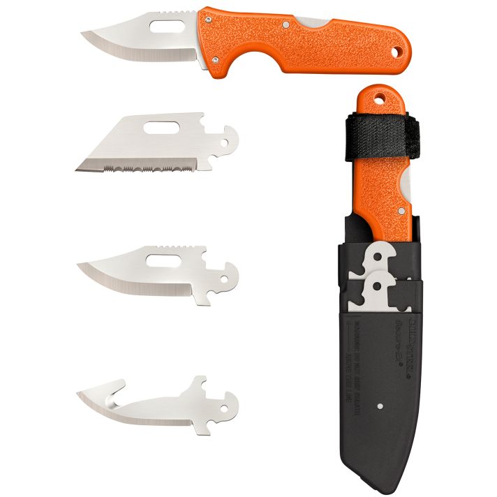 Cold Steel CS-40AL Click-N-Cut Hunter 2.50" Fixed Bowie/Gut Hook/Plain/Serrated Satin 420J2 SS Blade/Orange ABS Handle