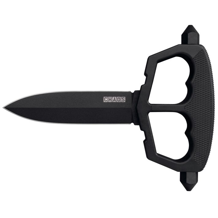 Cold Steel CS80NT3 Chaos Push Knife 5" Fixed Plain Black Matte Powder Coat SK-5 Steel Blade/ Black w/D-Guard Handle Griv-Ex w/Overmold Kray-Ex Handle Includes Belt Loop/Sheath