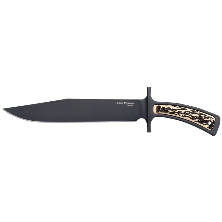 Cold Steel CS-36MK Drop Forged9.50" Fixed Bowie Plain Black 52100 High Carbon Steel Blade/ Black & Ivory Faux Stag Handle Includes Belt Loop/Sheath