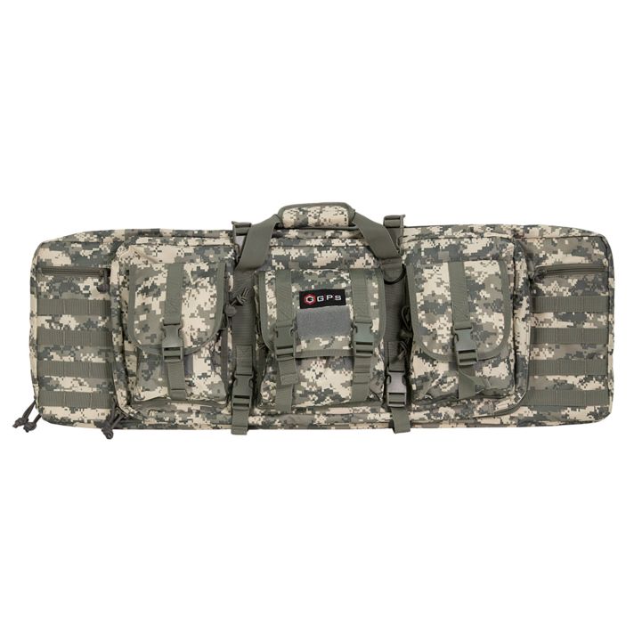 GPS Bags DRC36ACU Double Rifle Case 36" A-TACS AU 600D Polyester w/ 2 Padded Pistol Sleeves MOLLE Webbing & Lockable Zippers
