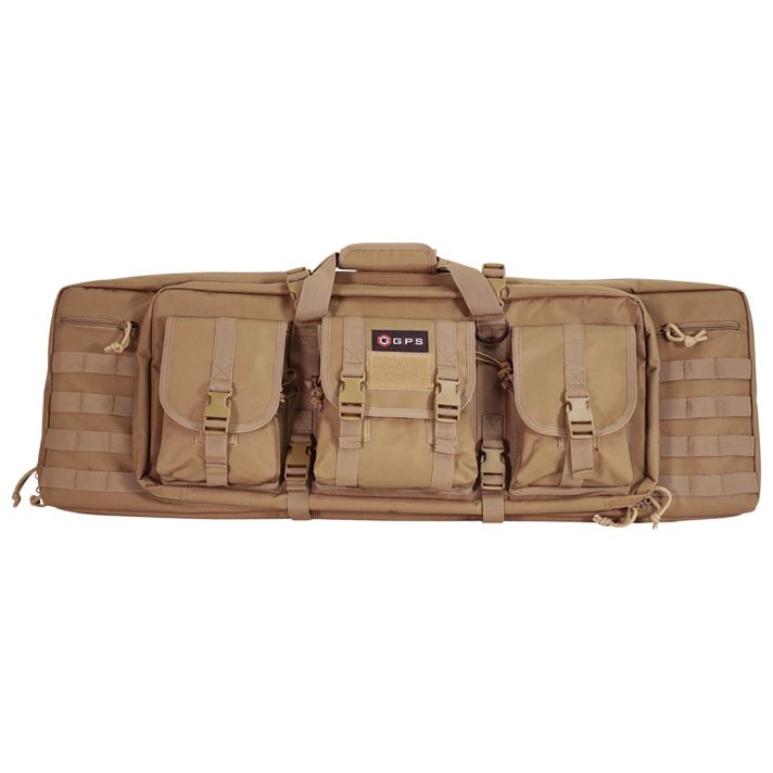 GPS Bags DRC36FDE Double Rifle Case 36" Flat Dark Earth 600D Polyester w/ 2 Padded Pistol Sleeves MOLLE Webbing & Lockable Zippers