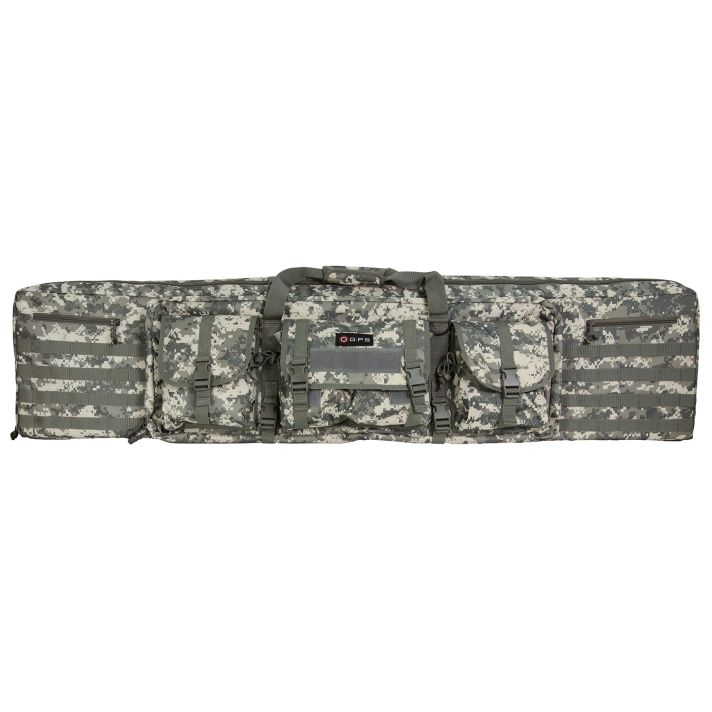 GPS Bags DRC55ACU Double Rifle Case A-TACS AU 600D Polyester w/ 2 Padded Pistol Sleeves MOLLE Webbing & Lockable Zippers