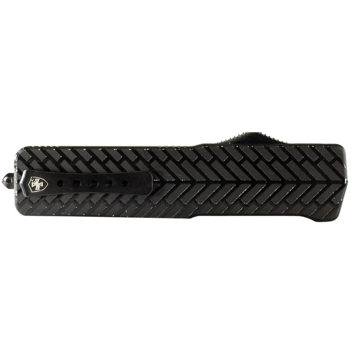 Templar Knife SAHBG32 Premium LWSmall 3" OTF Drop Point Plain Black Oxide Stonewashed D2 Steel Blade, 4.50" Black Herringbone Aluminum Handle