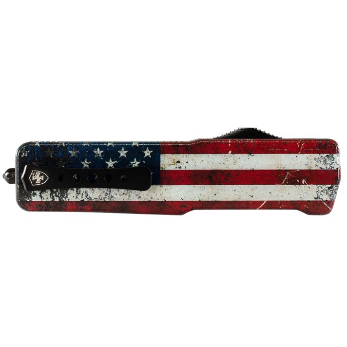 Templar Knife MAUS321 Premium LW US Flag Slim 3.25" OTF Drop Point Plain Black Oxide Stonewashed D2 Steel Blade, 5" US Flag Aluminum Handle