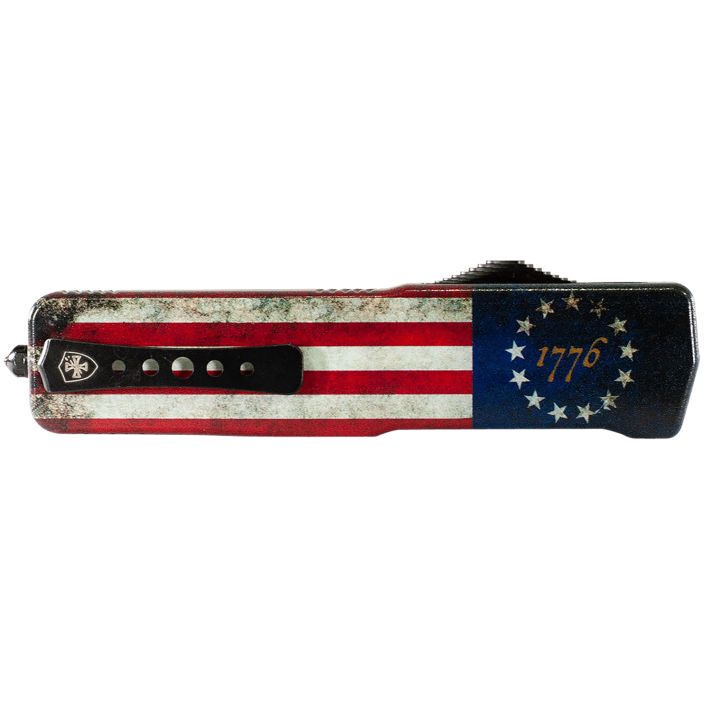 Templar Knife LZBRF321 Premium Weighted Betsy Ross Flag Large 3.55" OTF Drop Point Plain Black Oxide Stonewashed D2 Steel Blade, 5.25" Betsy Ross Flag Aluminum Zinc Alloy Handle